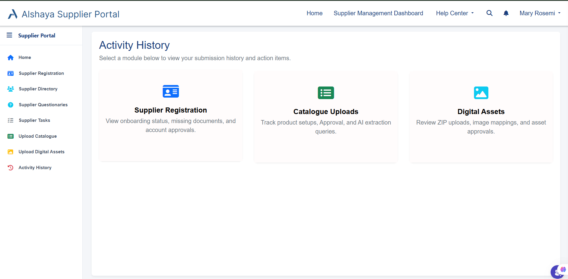 Activity History module selection
