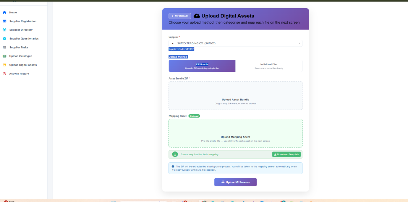 Upload Digital Assets screen