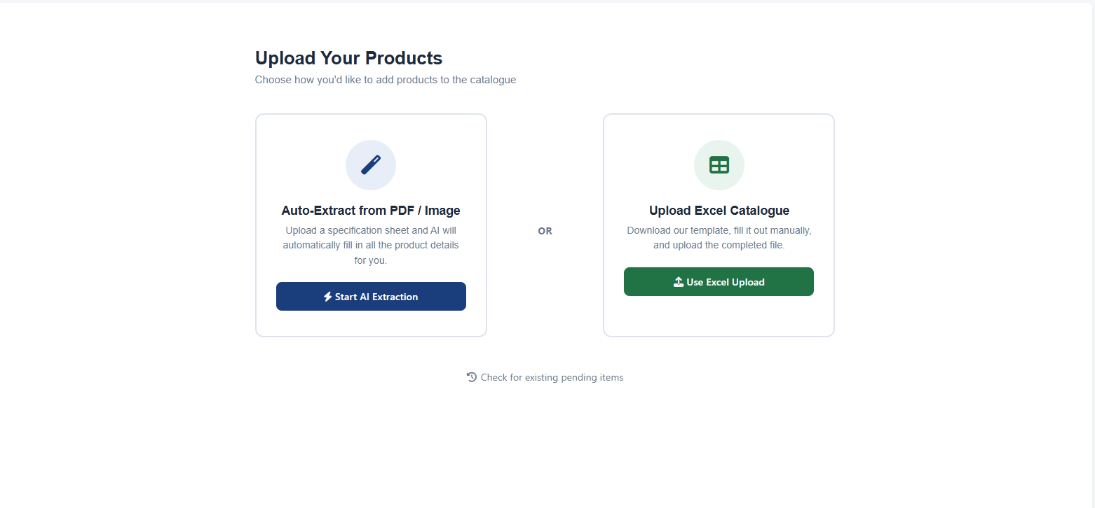 Upload Your Products choice screen